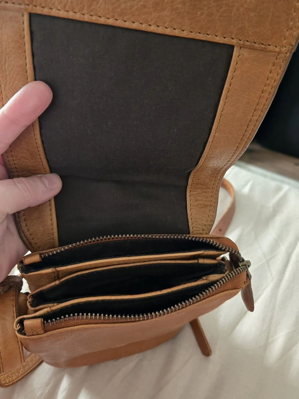 Oak & Tan Genuine Leather Crossbody Purse